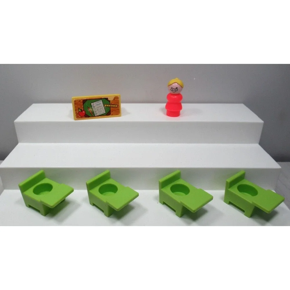 Fisher Price Vintage Little People Red school teacher green chairs yellow desk